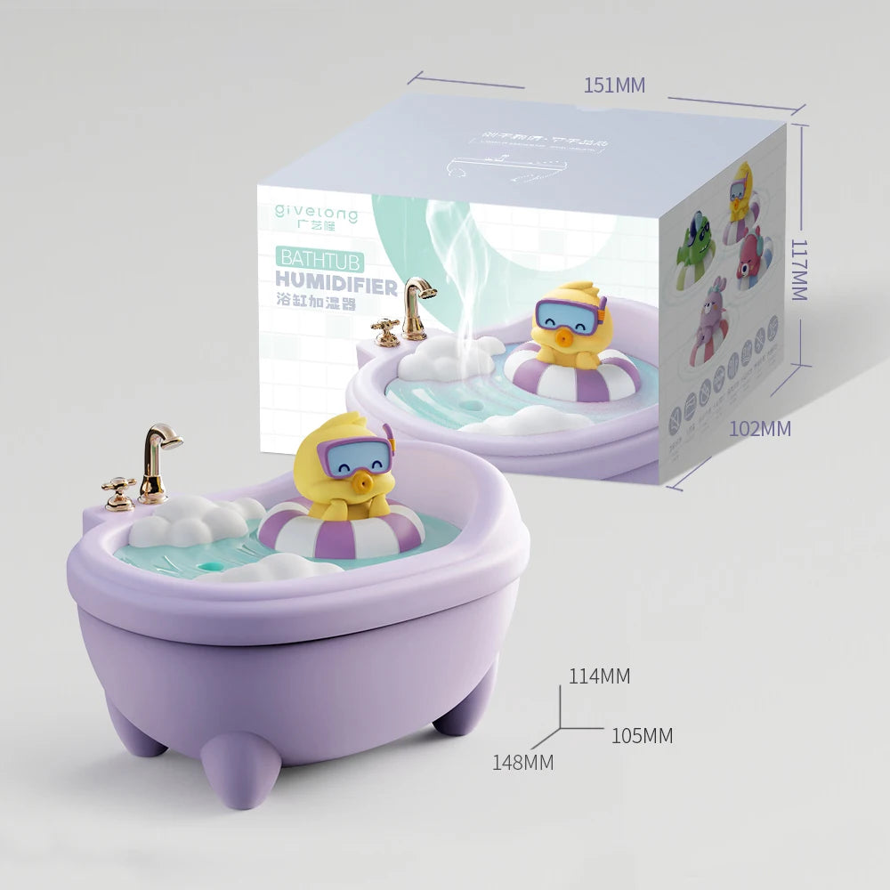 Cute Animal Air Humidifier Bathtub Shape Essential Oil Diffuser 340ML capacity water tank humidifier With Colourful Night Lights