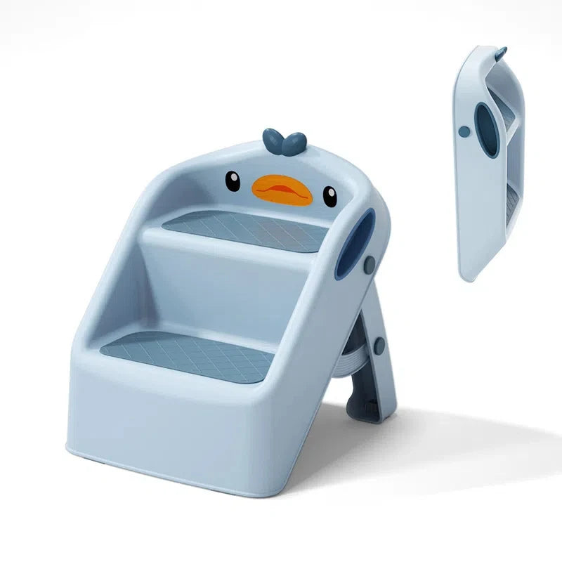Kids Bathroom Step Stool - Anti-Slip Toddler Footstool for Sink & Toilet Sturdy Plastic with Wide Platform
