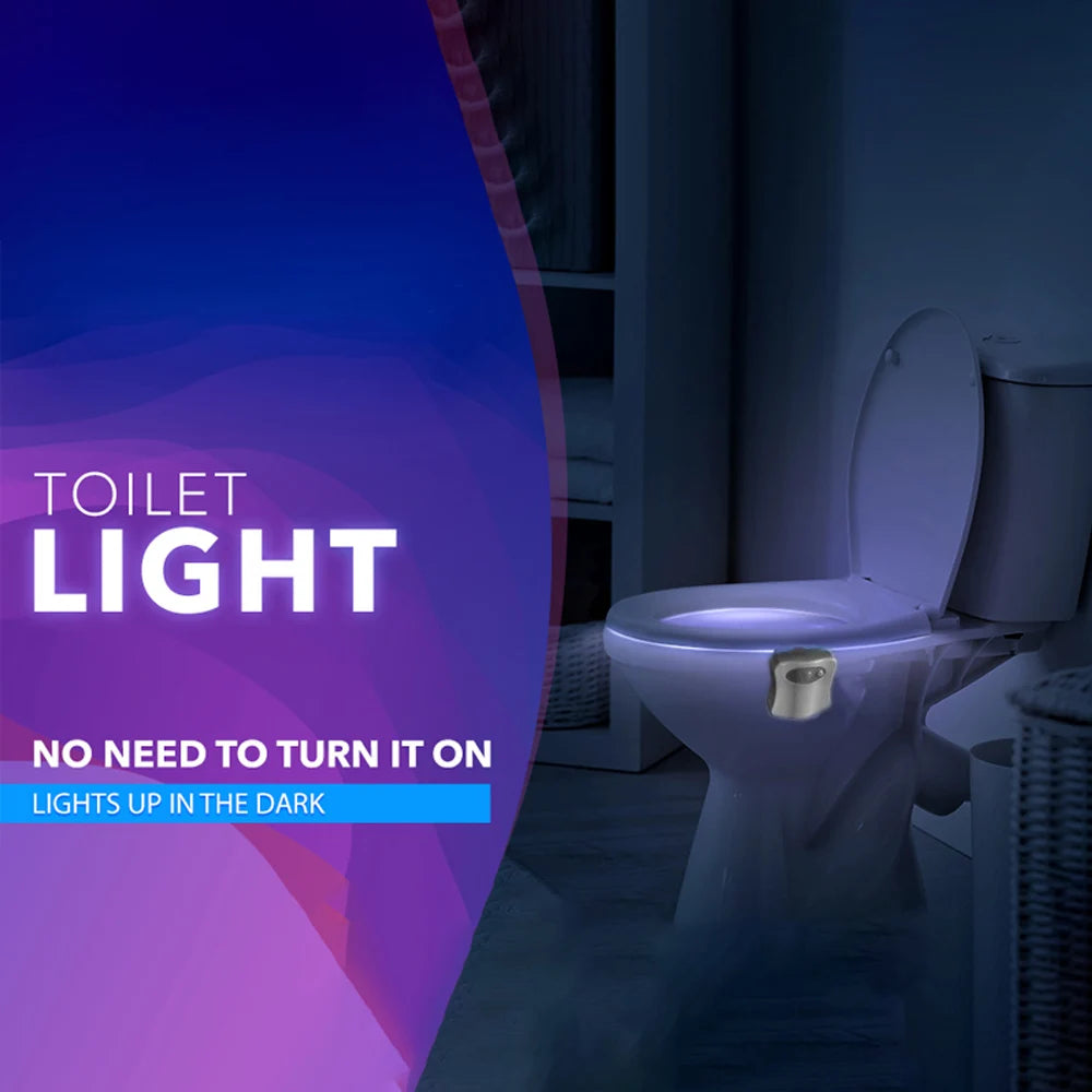 Toilet Night Light by Motion Sensor Activated LED Light 8 Colors Changing Toilet Bowl Illuminate Nightlight for Bathroom Gifts