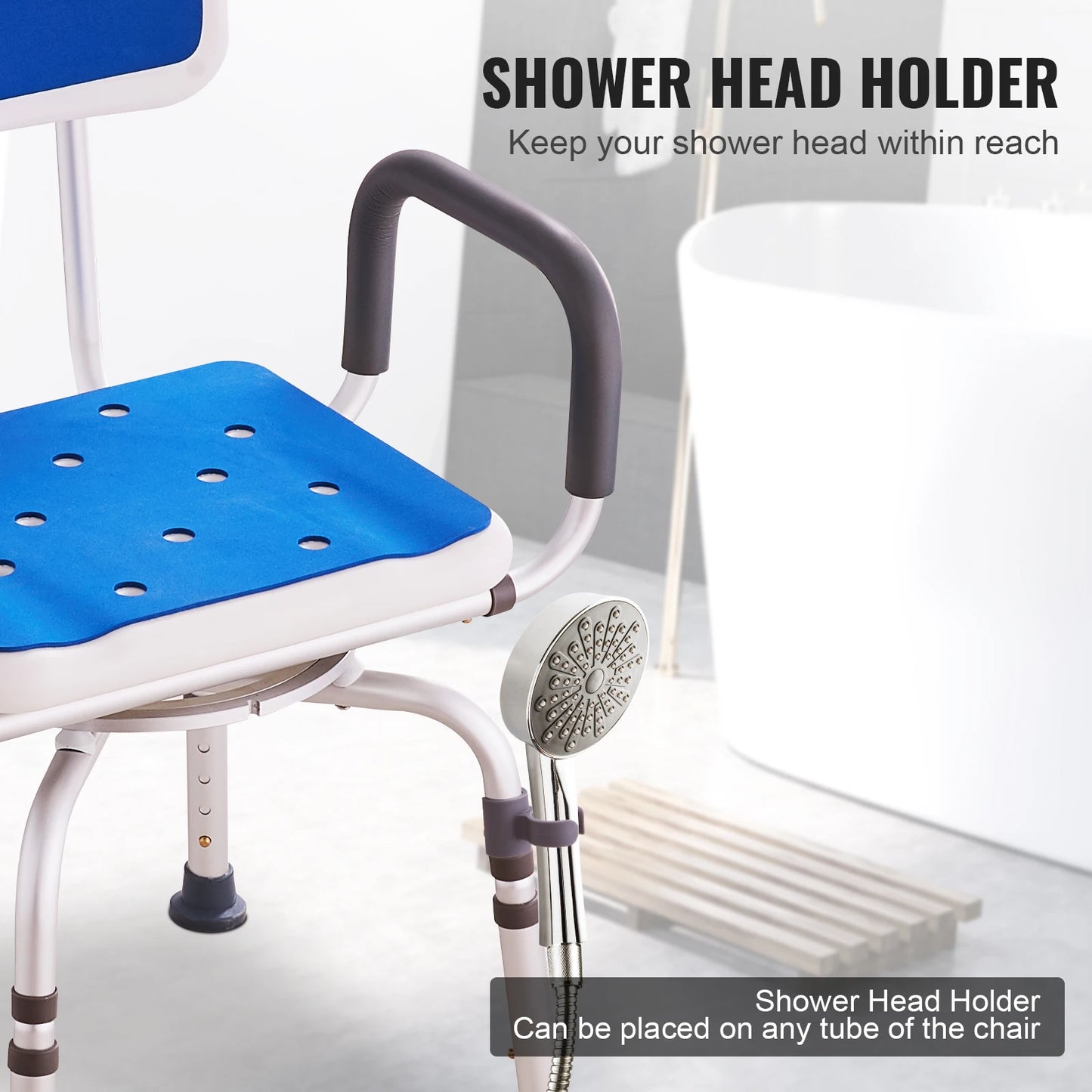 SucceBuy Swivel Shower Chair 360 Degree Adjustable with Armrest and Backrest for Shower or Bathtub Non-Slip for Elderly Disabled