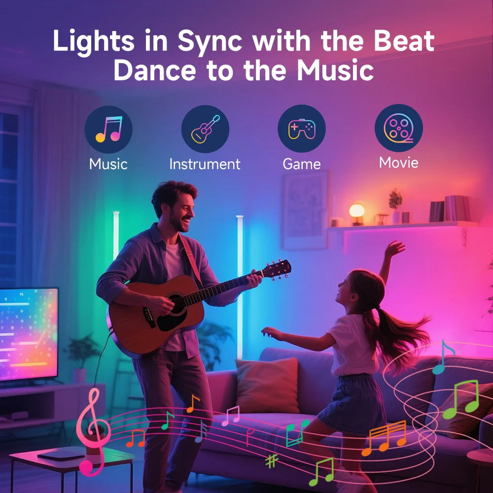 150cm RGB Floor Lamp Remote Control RGBIC Interior Decoration Mood Lighting LED Stand Lights for Living Room Bedroom Dining Tabl