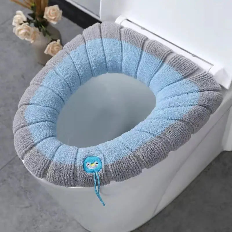 Winter Warm Toilet Seat Cover Mat Bathroom Toilet Pad Cushion with Handle Thicker Soft Washable Closestool Warmer Accessories