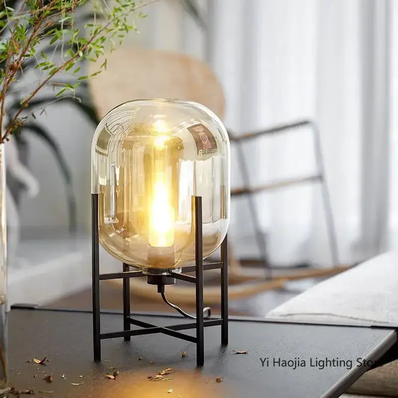 Nordic Industrial Floor Lamp Smoke Gray Glass Four-legged Standing Lamp Personality Corner Light Living Room Bedroom Table Lamps