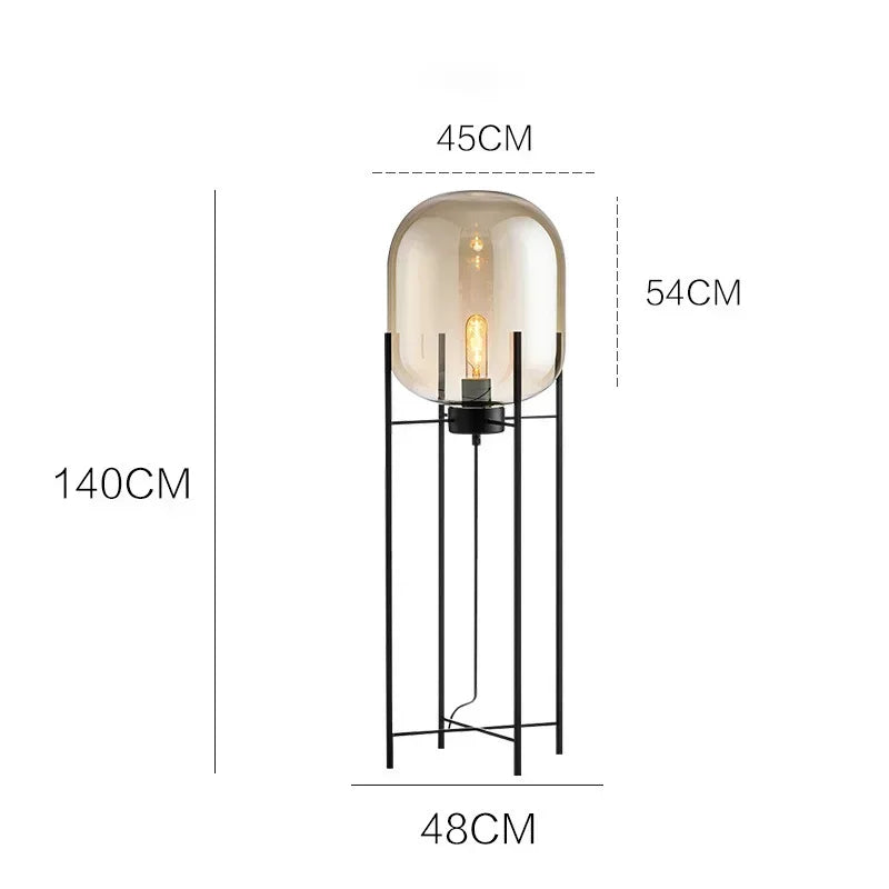 Nordic Industrial Floor Lamp Smoke Gray Glass Four-legged Standing Lamp Personality Corner Light Living Room Bedroom Table Lamps