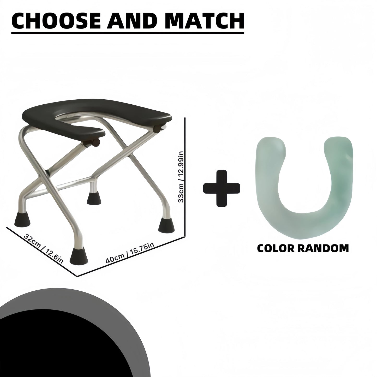 1 foldable U-shaped stainless steel toilet chair, which can bear 300 pounds, is easy to store and clean, suitable for the elderly and pregnant women, and can be used as a bath stool