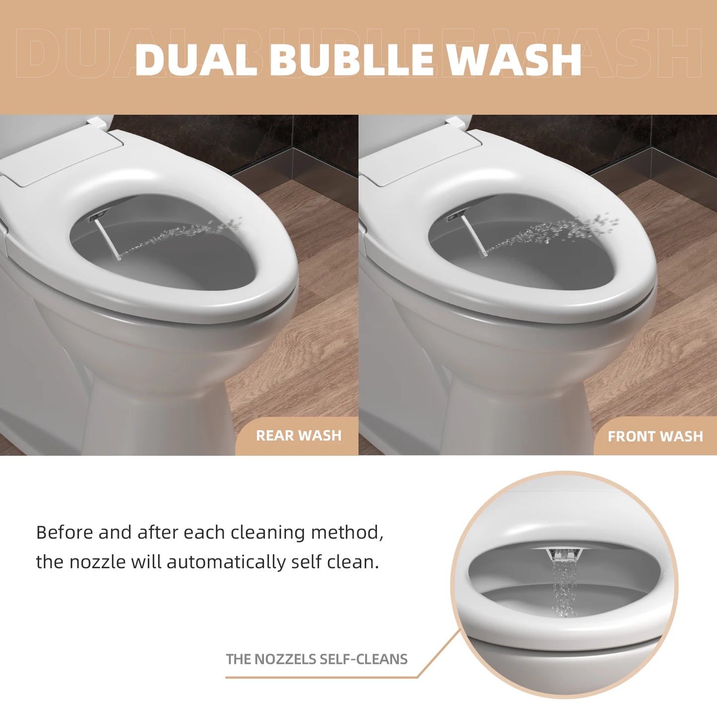 AQUATIZ Elongated Bidet Toilet Seat with Soft Close, Non-Electric Bidet Toilet Seat with Self Cleaning Dual Nozzles