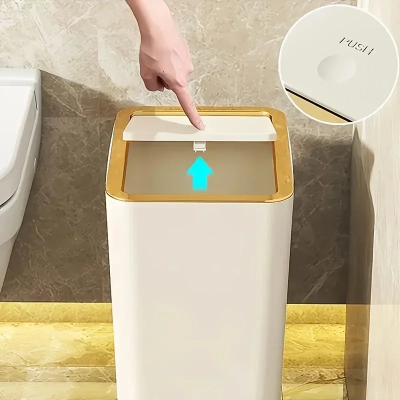 10L Odor Proof Trash Can with One-Touch Modern Design Durable Plastic Bathroom Kitchen Bin Space Saving Leakproof