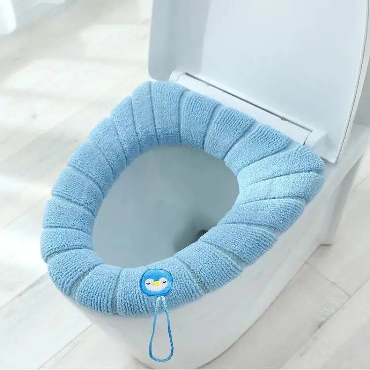 Winter Warm Toilet Seat Cover Mat Bathroom Toilet Pad Cushion with Handle Thicker Soft Washable Closestool Warmer Accessories