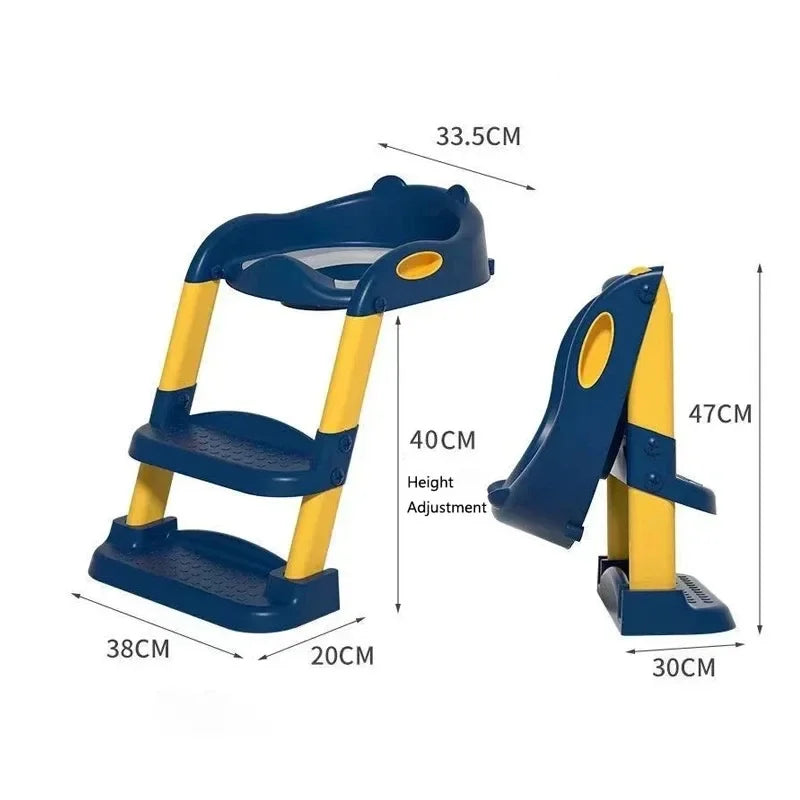 Kid's Potty Training Step Stools Toilet Folding Ladder Baby Seat Urinal Chair with Adjustable Step Stool Ladder Comfortable Safe