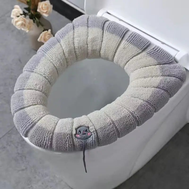 Winter Warm Toilet Seat Cover Mat Bathroom Toilet Pad Cushion with Handle Thicker Soft Washable Closestool Warmer Accessories
