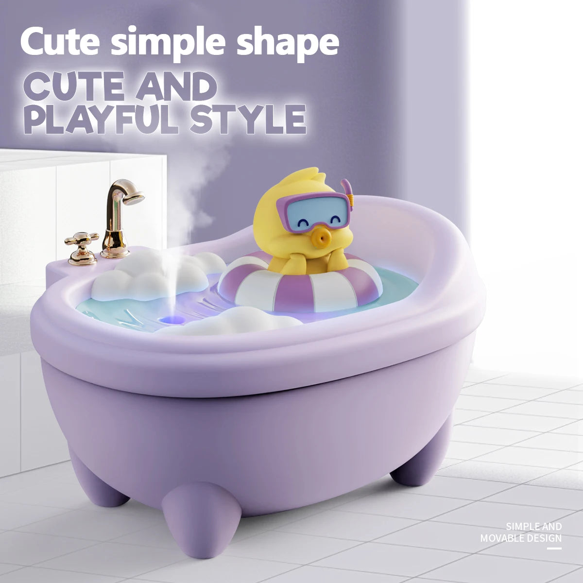 Cute Animal Air Humidifier Bathtub Shape Essential Oil Diffuser 340ML capacity water tank humidifier With Colourful Night Lights