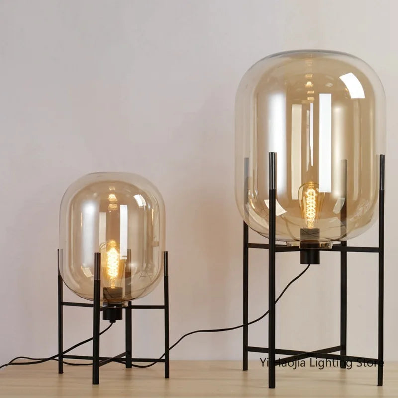 Nordic Industrial Floor Lamp Smoke Gray Glass Four-legged Standing Lamp Personality Corner Light Living Room Bedroom Table Lamps