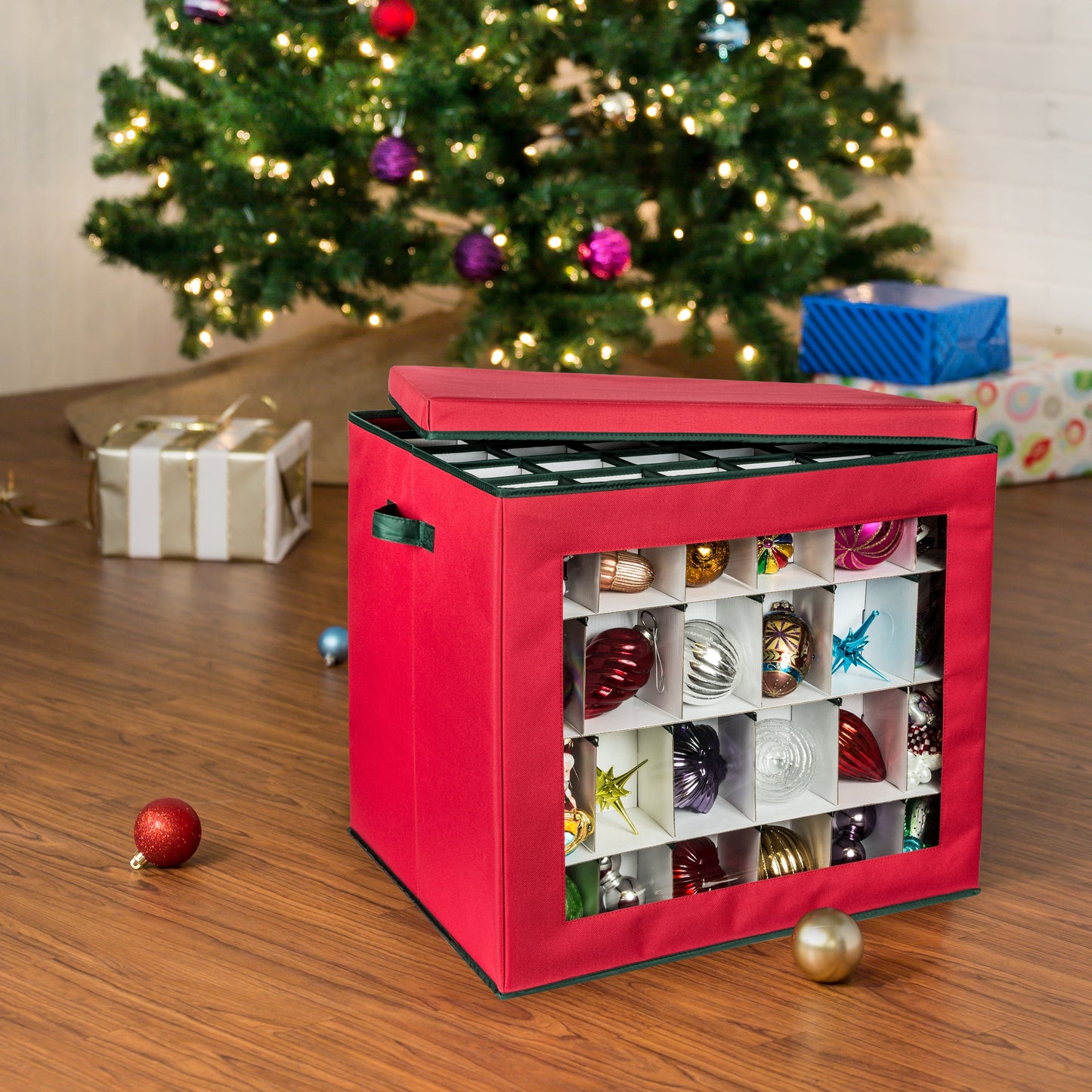 Red 120-Cube Ornament Storage Box