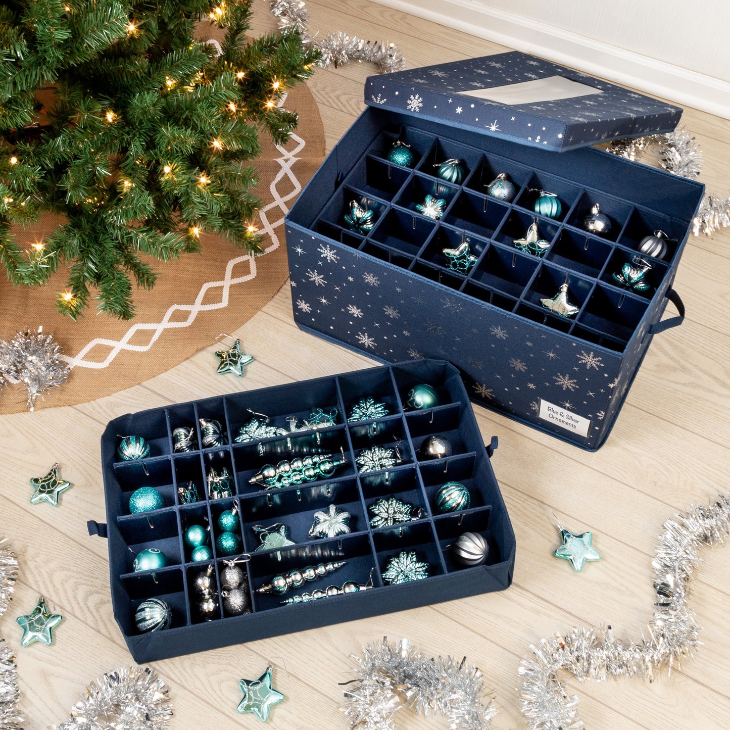Navy Blue Deluxe 72-Ornament Storage Box
