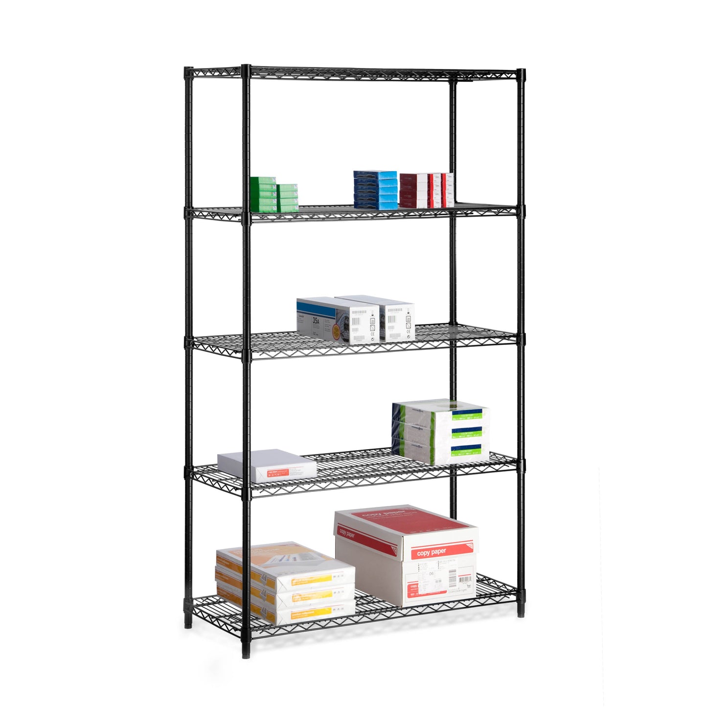 Black 5-Tier Adjustable Shelving Unit with 800-lb Shelf Capacity