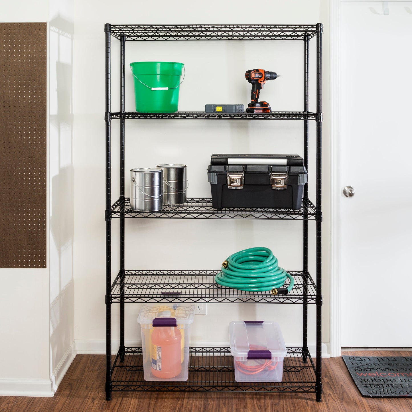 Black 5-Tier Adjustable Shelving Unit with 800-lb Shelf Capacity