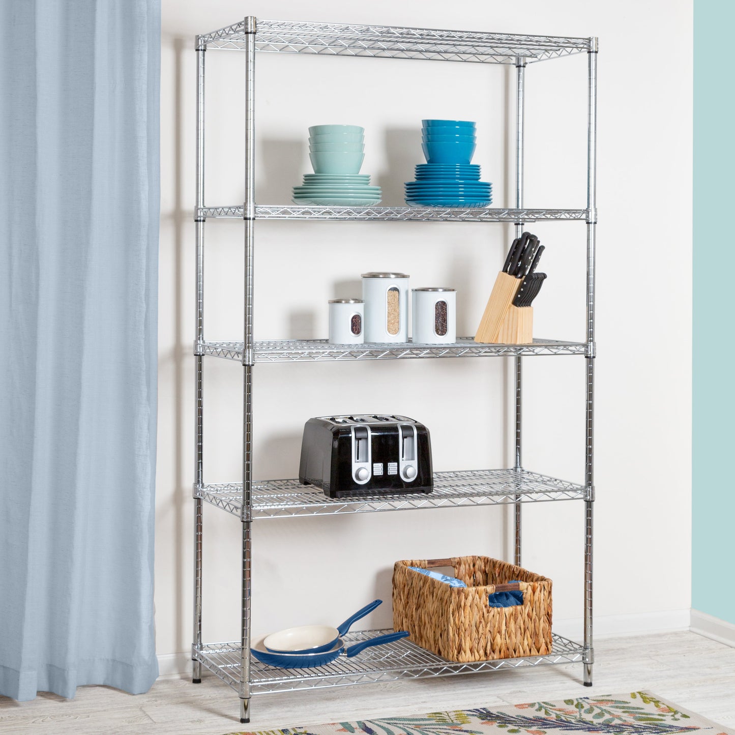 Chrome 5-Tier Adjustable Shelving Unit with 800-lb Shelf Capacity