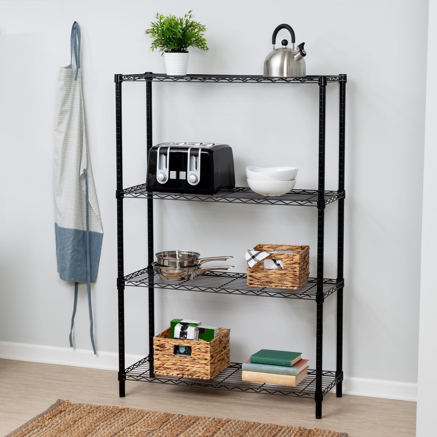 Black 4-Tier Heavy-Duty Shelving Unit with 250-lb Shelf Capacity