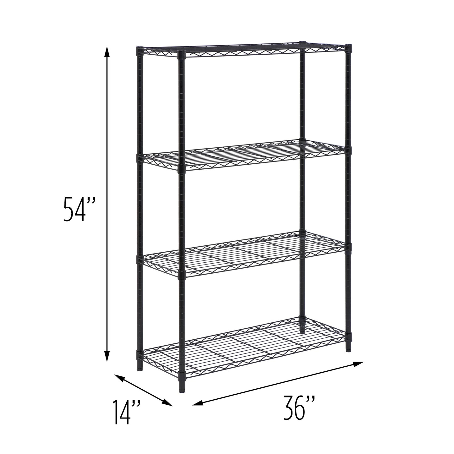 Black 4-Tier Heavy-Duty Shelving Unit with 250-lb Shelf Capacity