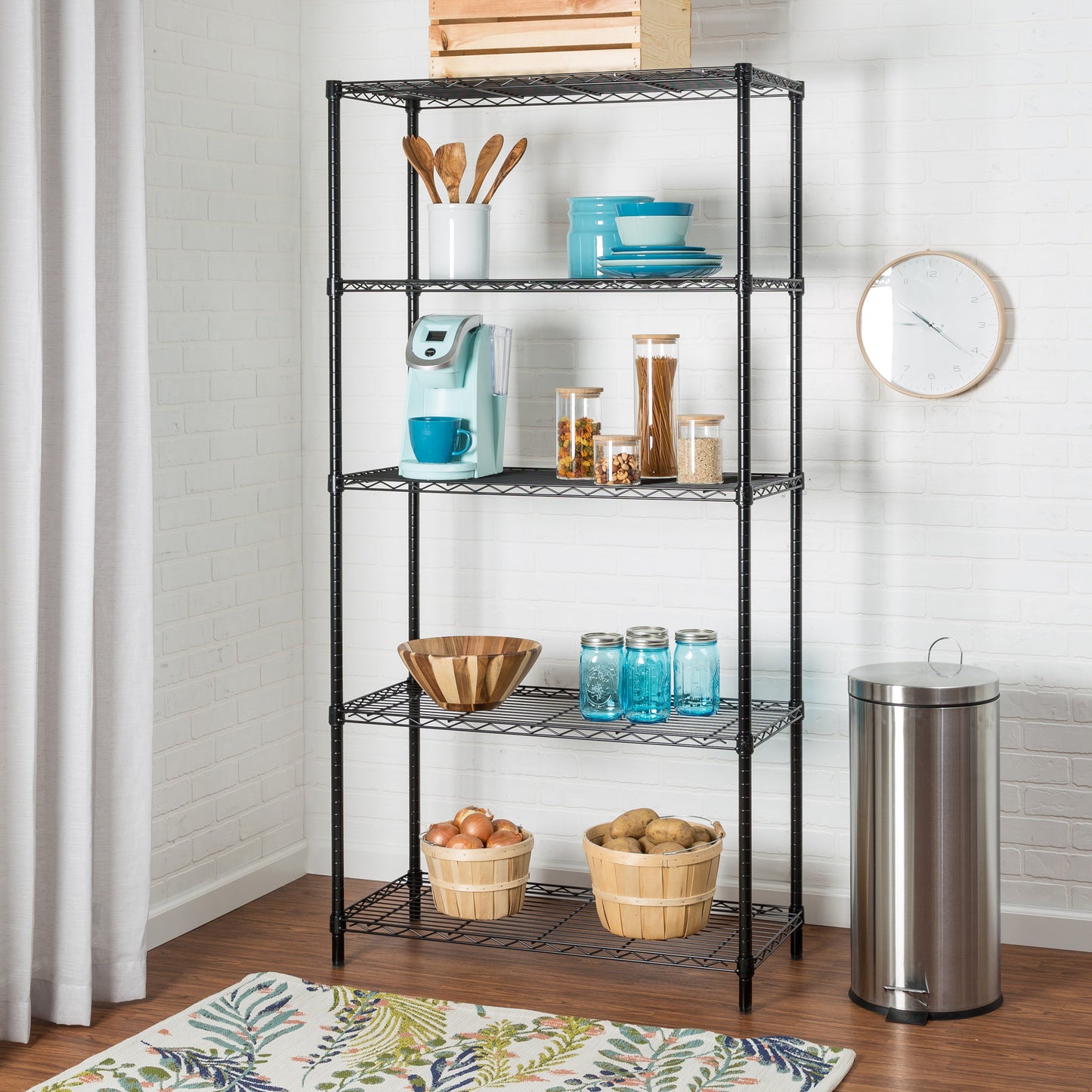 Black 5-Tier Heavy-Duty Shelving Unit With 350-lb Shelf Capacity