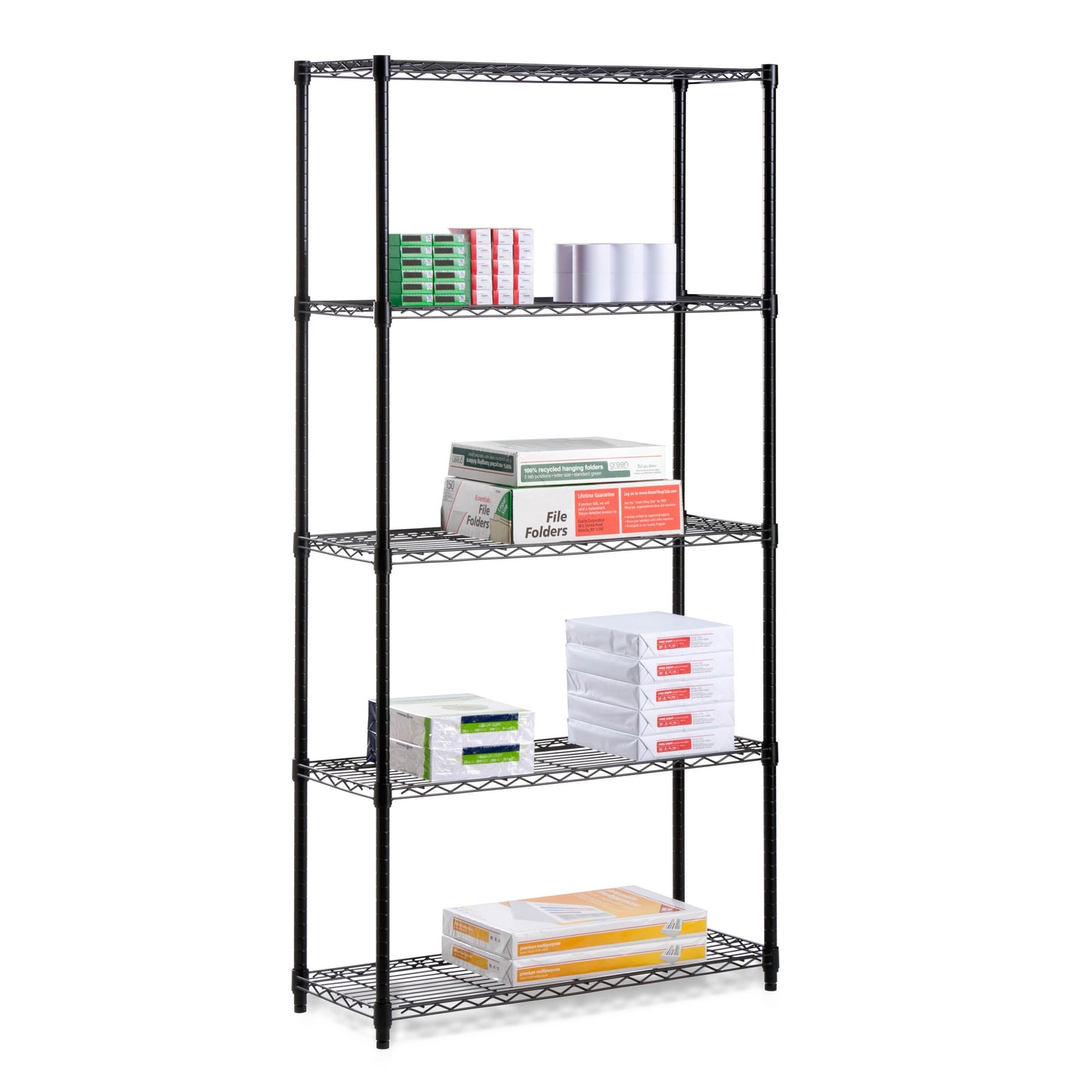 Black 5-Tier Adjustable Shelving Unit with 350-lb Shelf Capacity