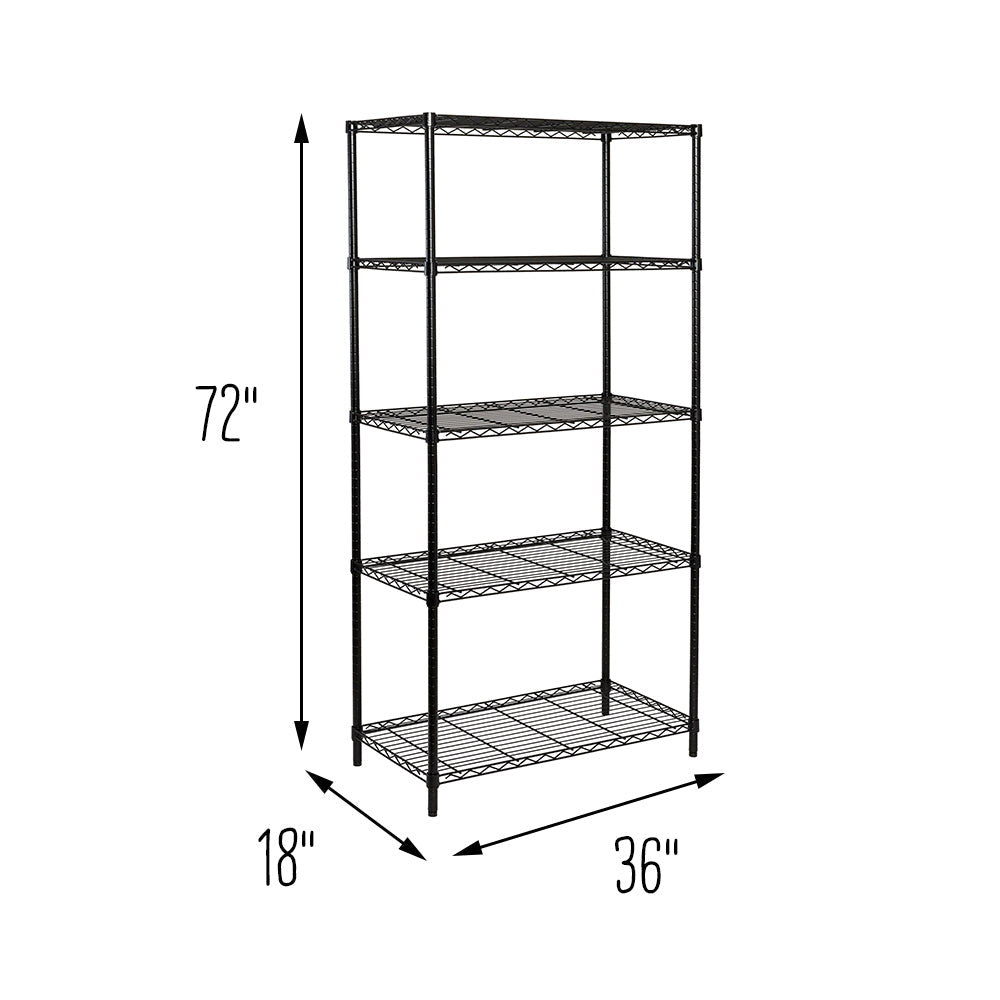 Black 5-Tier Adjustable Shelving Unit with 350-lb Shelf Capacity