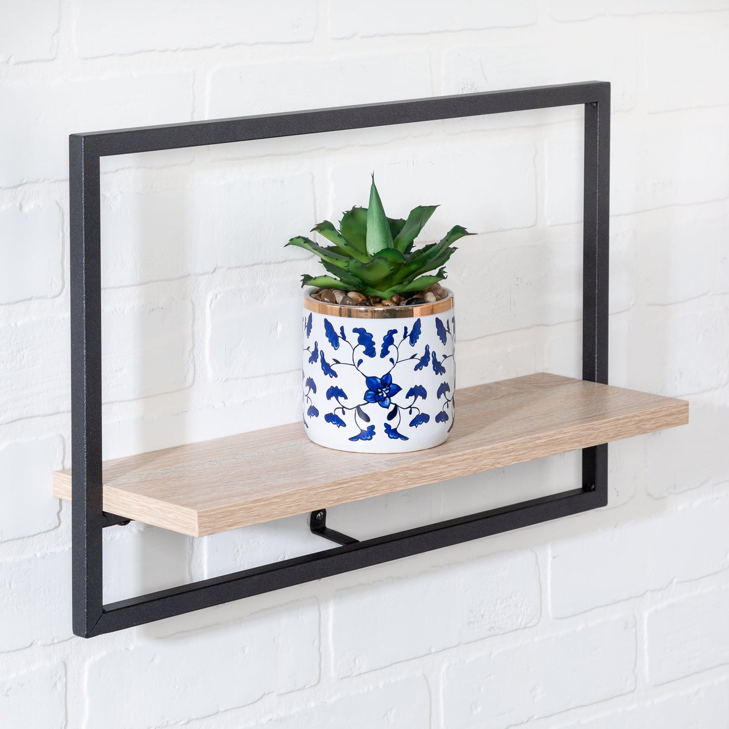 Black/Natural Large Horizontal Floating Wall Shelf