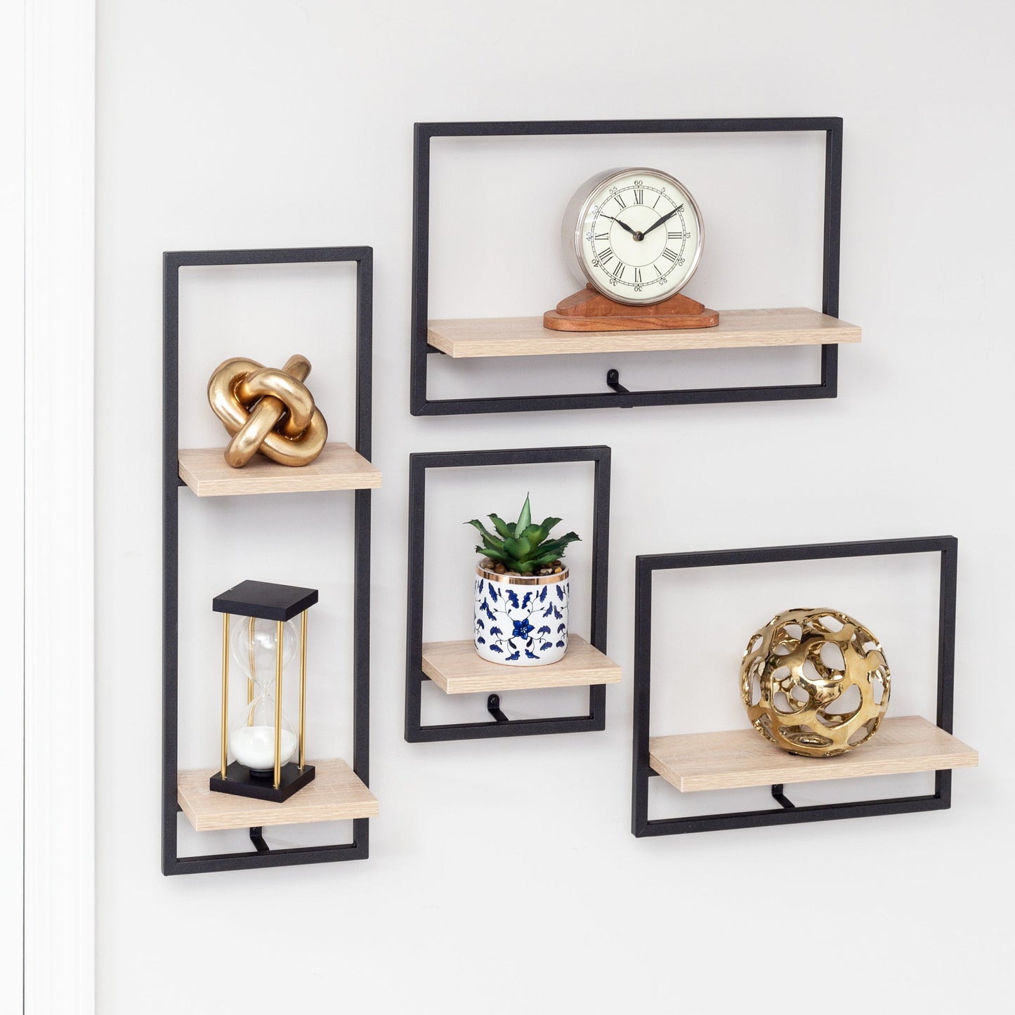 Black/Natural Large Horizontal Floating Wall Shelf