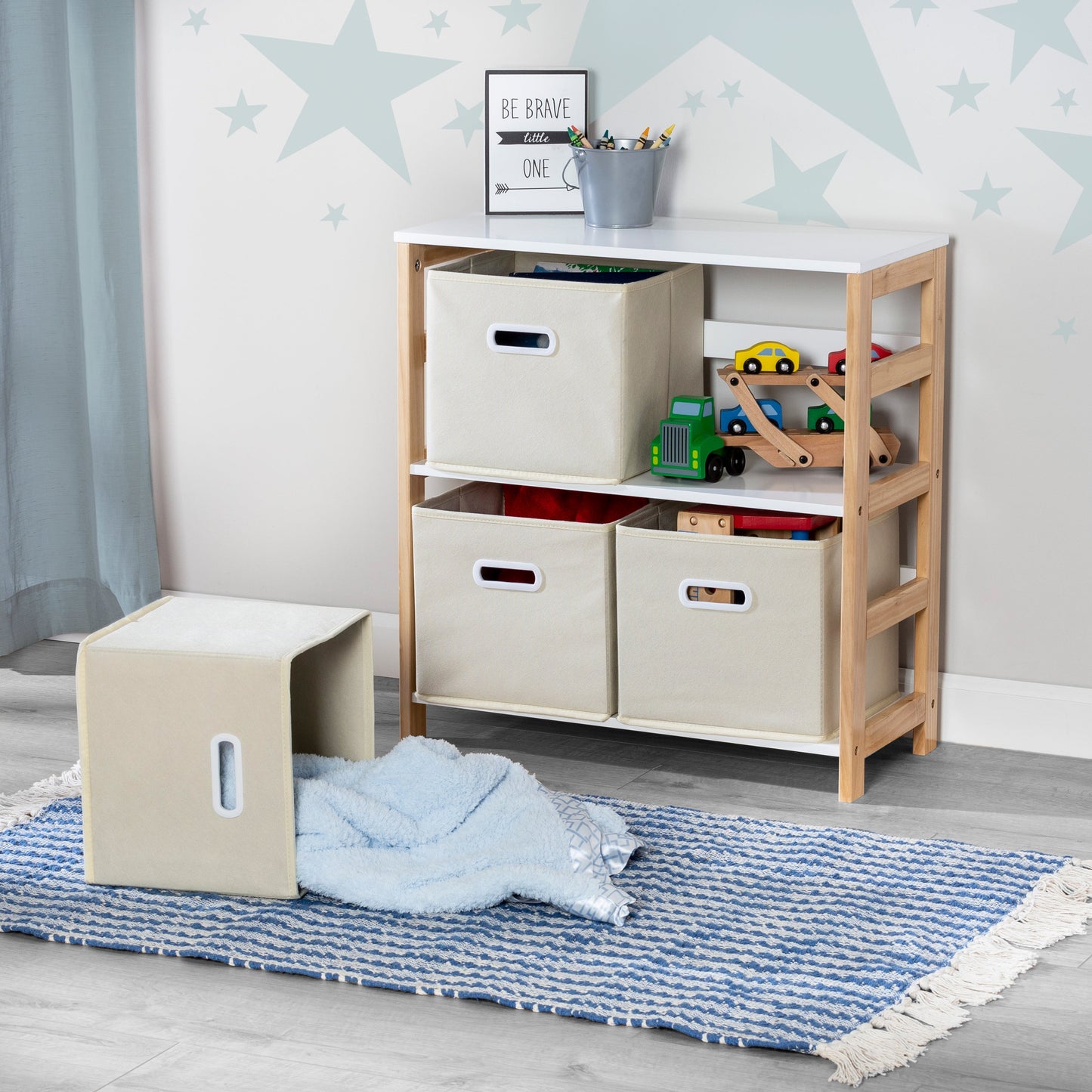 White/Natural 4-Bin Kids Playroom Organizer