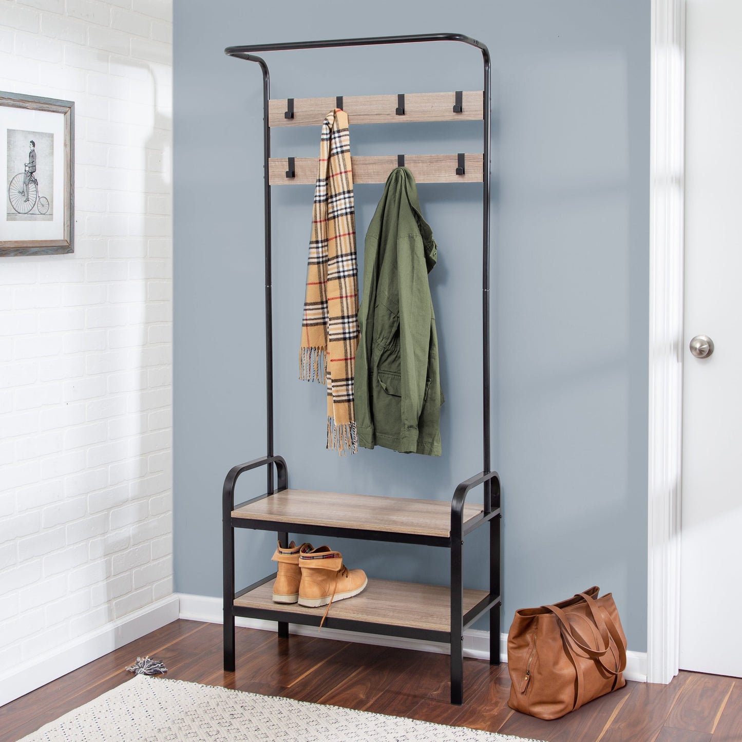 Willow Gray Entryway Hall Tree with Shoe Storage