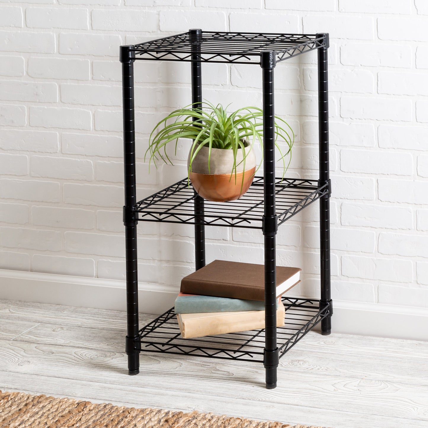 Black 3-Tier Small Adjustable Shelving Unit