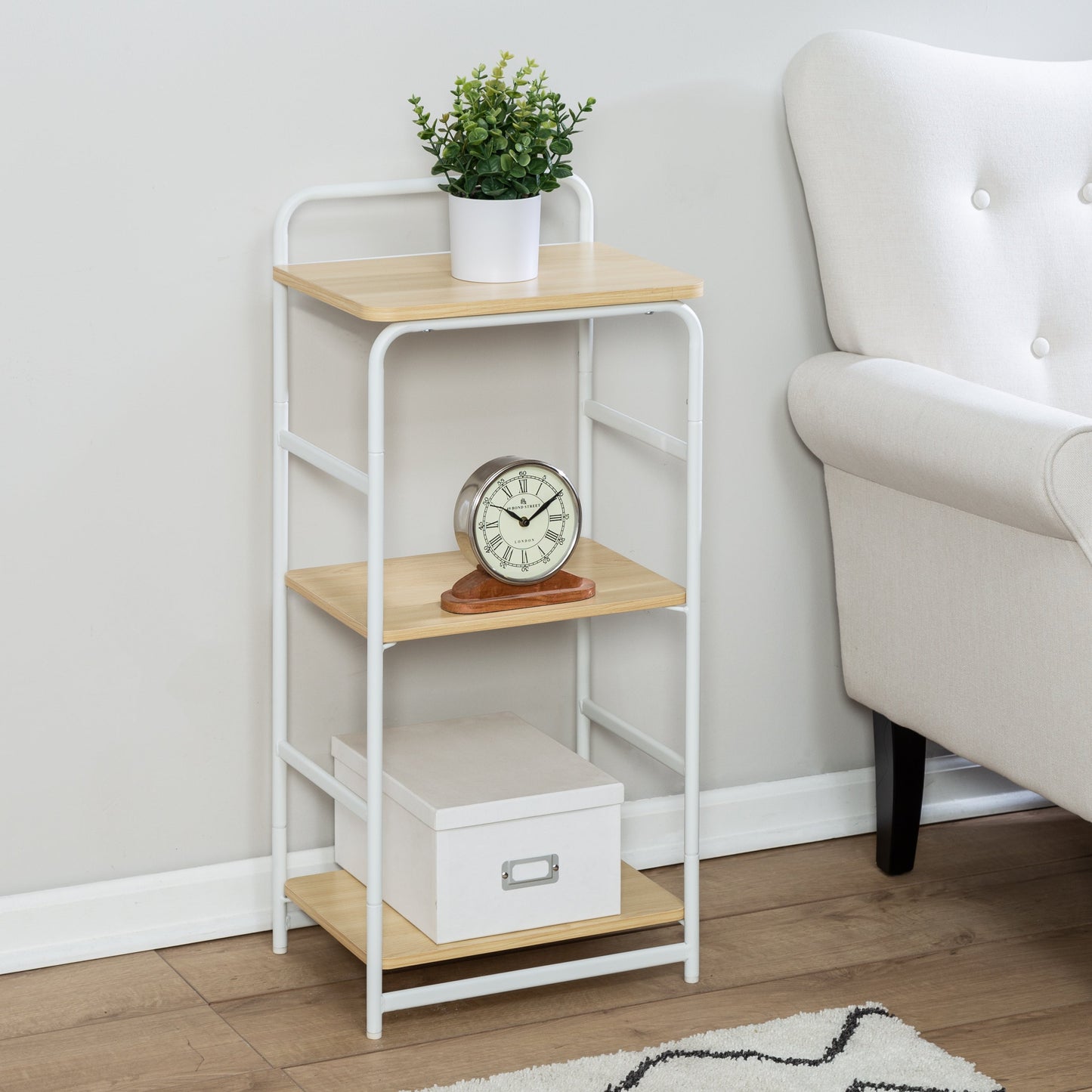 White/Natural 3-Tier Small Wood and Metal Shelf