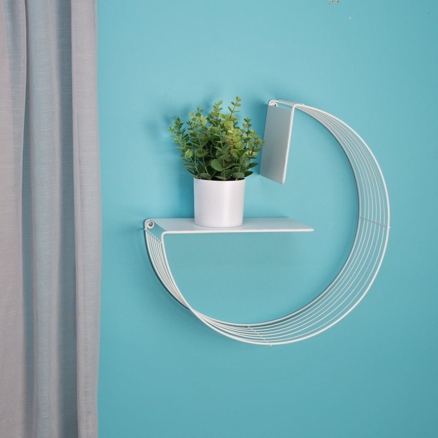 White Floating Circular Decorative Metal Wall Shelf