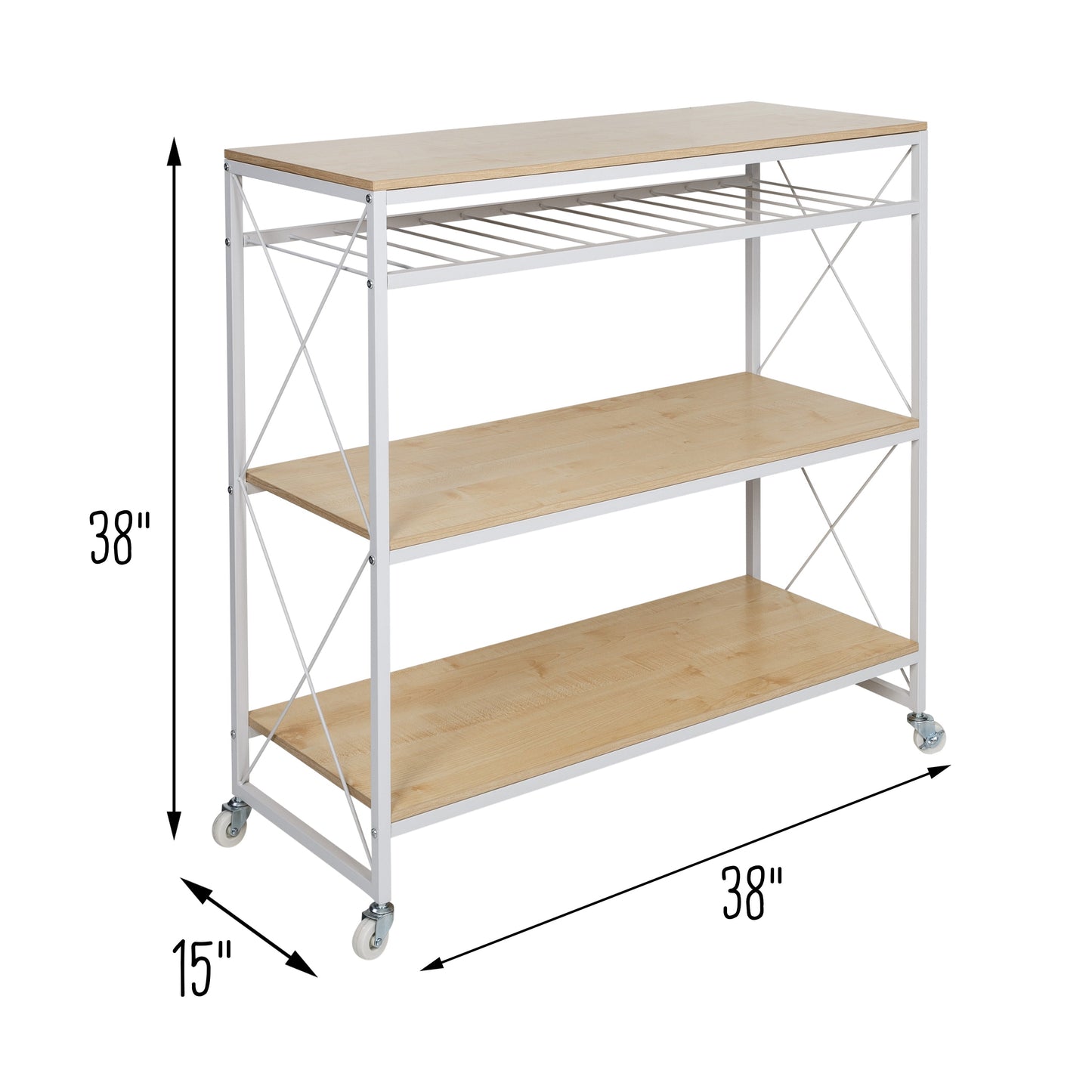 White/Oak 4-Tier Rolling Kitchen Island