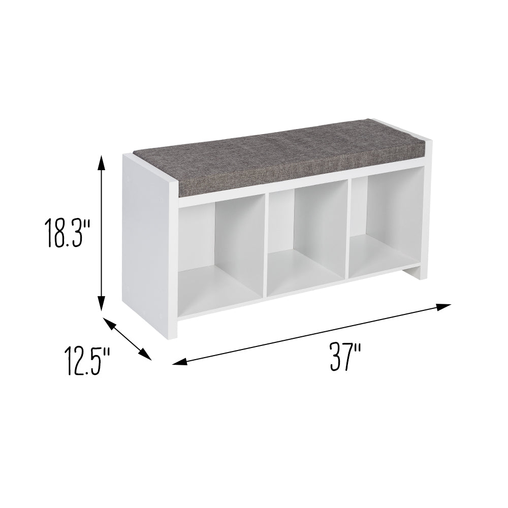 White/Gray 3-Cubby Organizer Bench with Shoe Storage