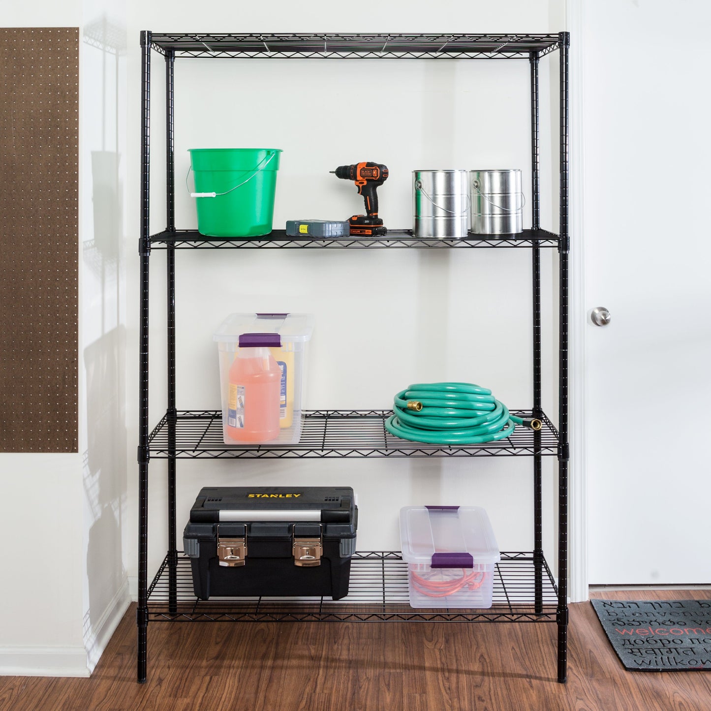 Black 4-Tier Heavy-Duty Shelving with 350-lb Shelf Weight Capacity