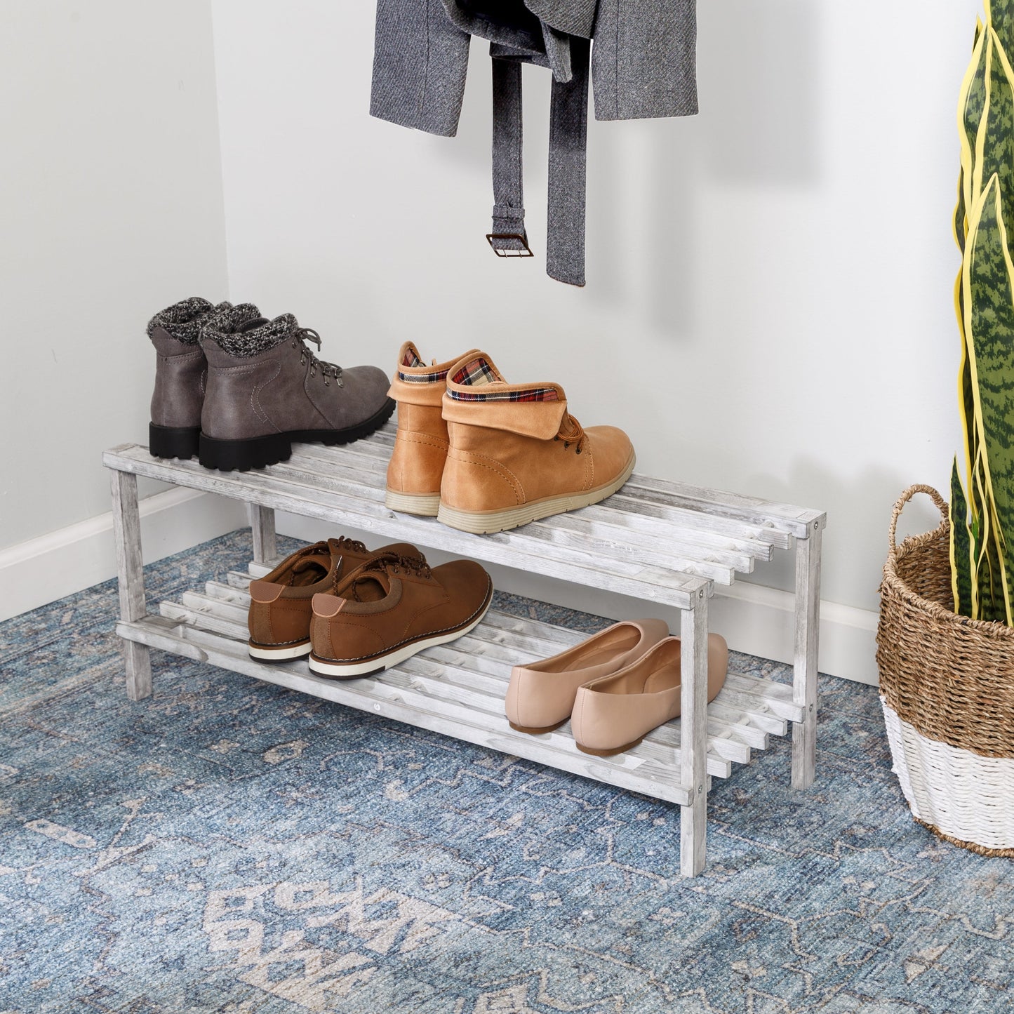 Gray 2-Tier Wood Shoe Rack
