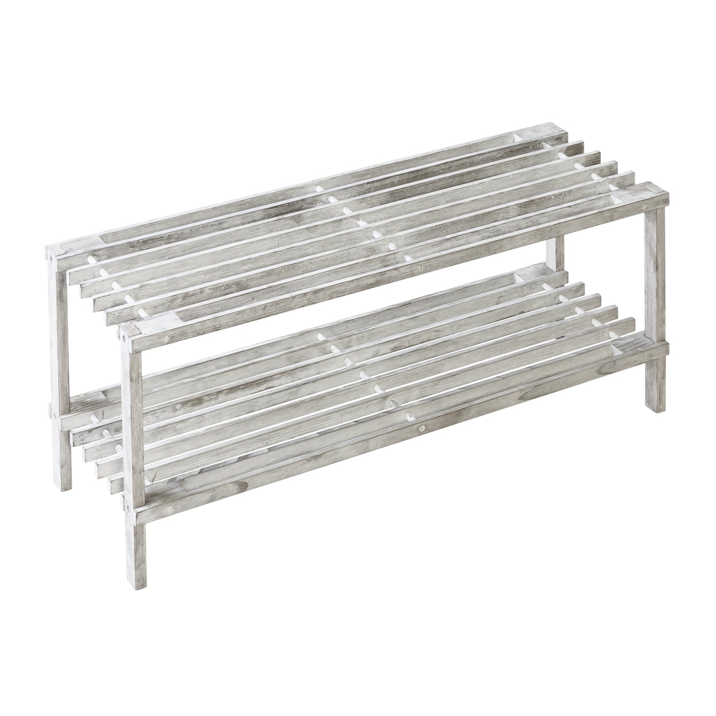 Gray 2-Tier Wood Shoe Rack