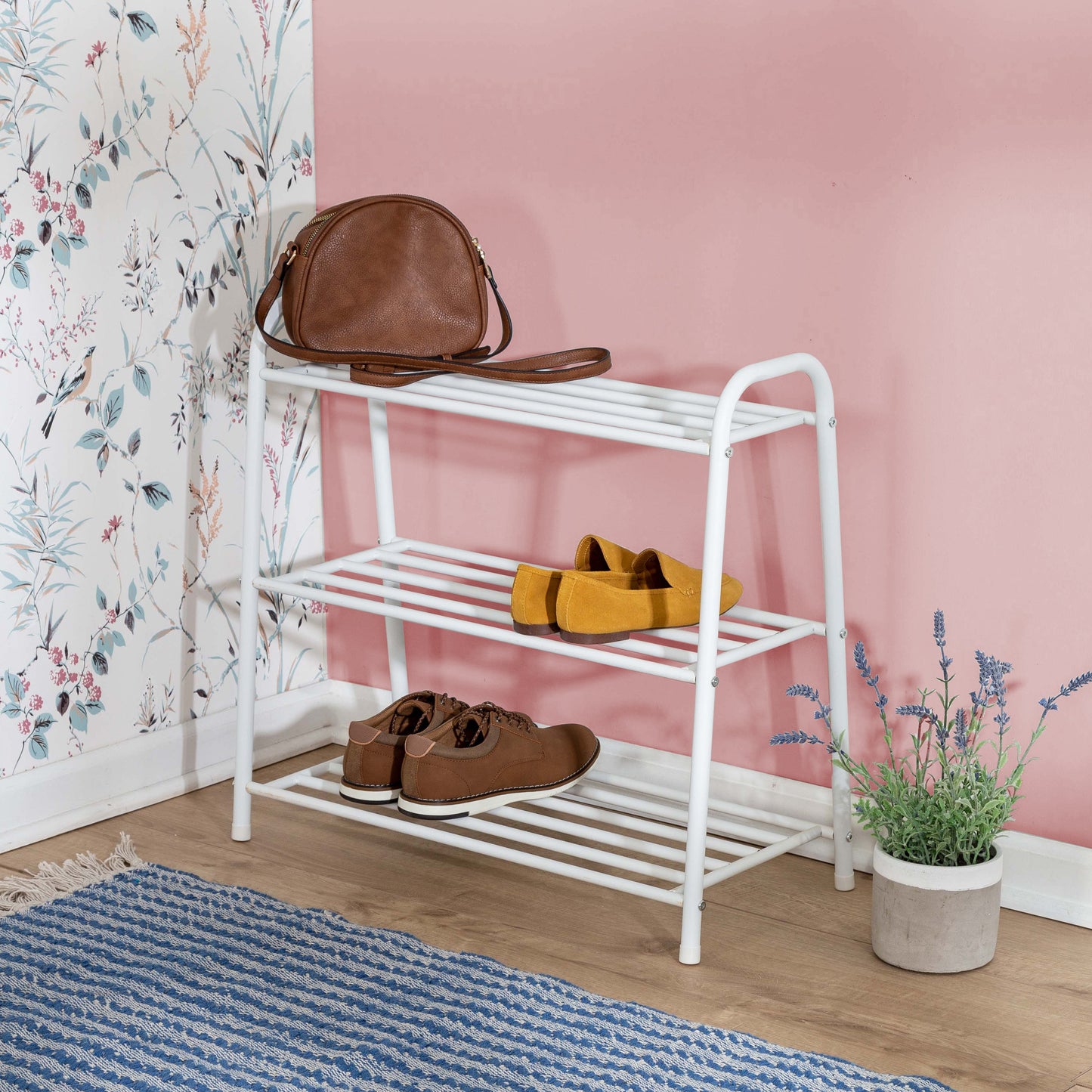 White Matte 3-Tier Metal Shoe Rack