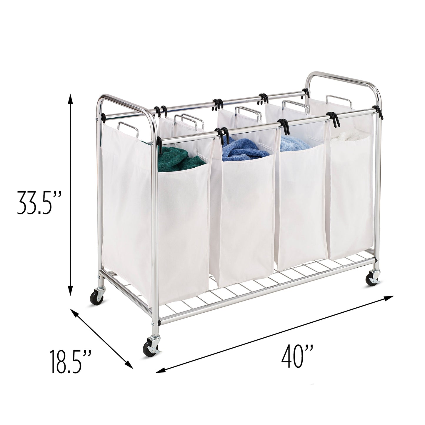 White/Chrome 4-Bag Rolling Laundry Sorter