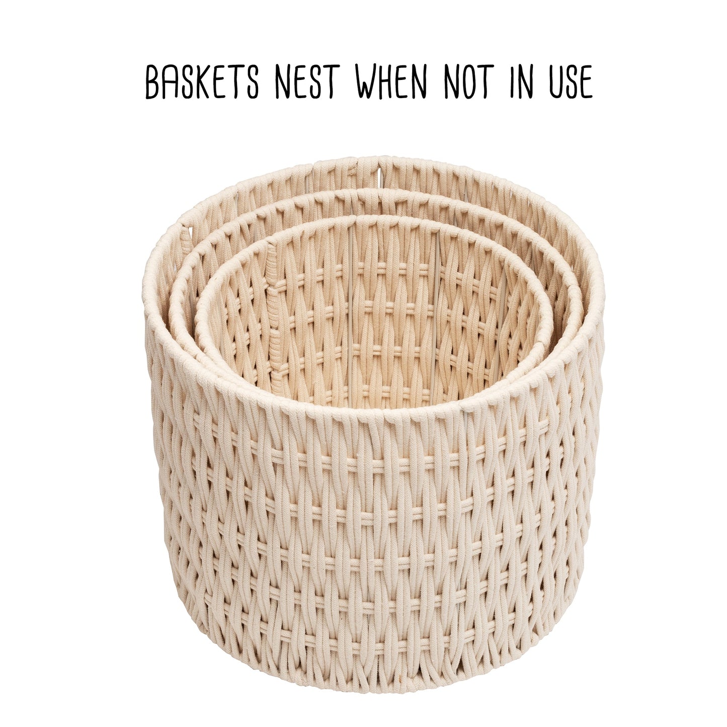 White Cotton Rope Round Nesting Baskets (Set of 3)
