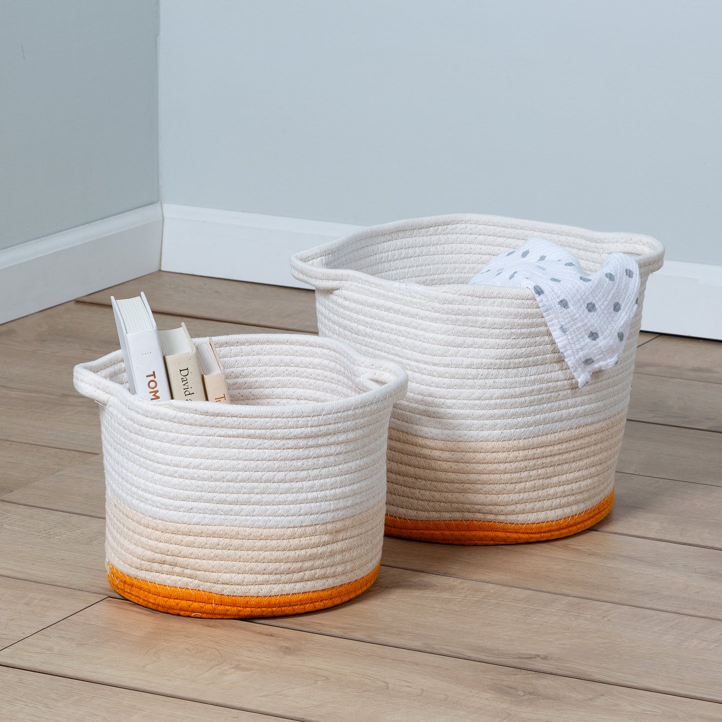 Yellow/White Ombré Cotton Rope Nesting Basket (Set of 2)