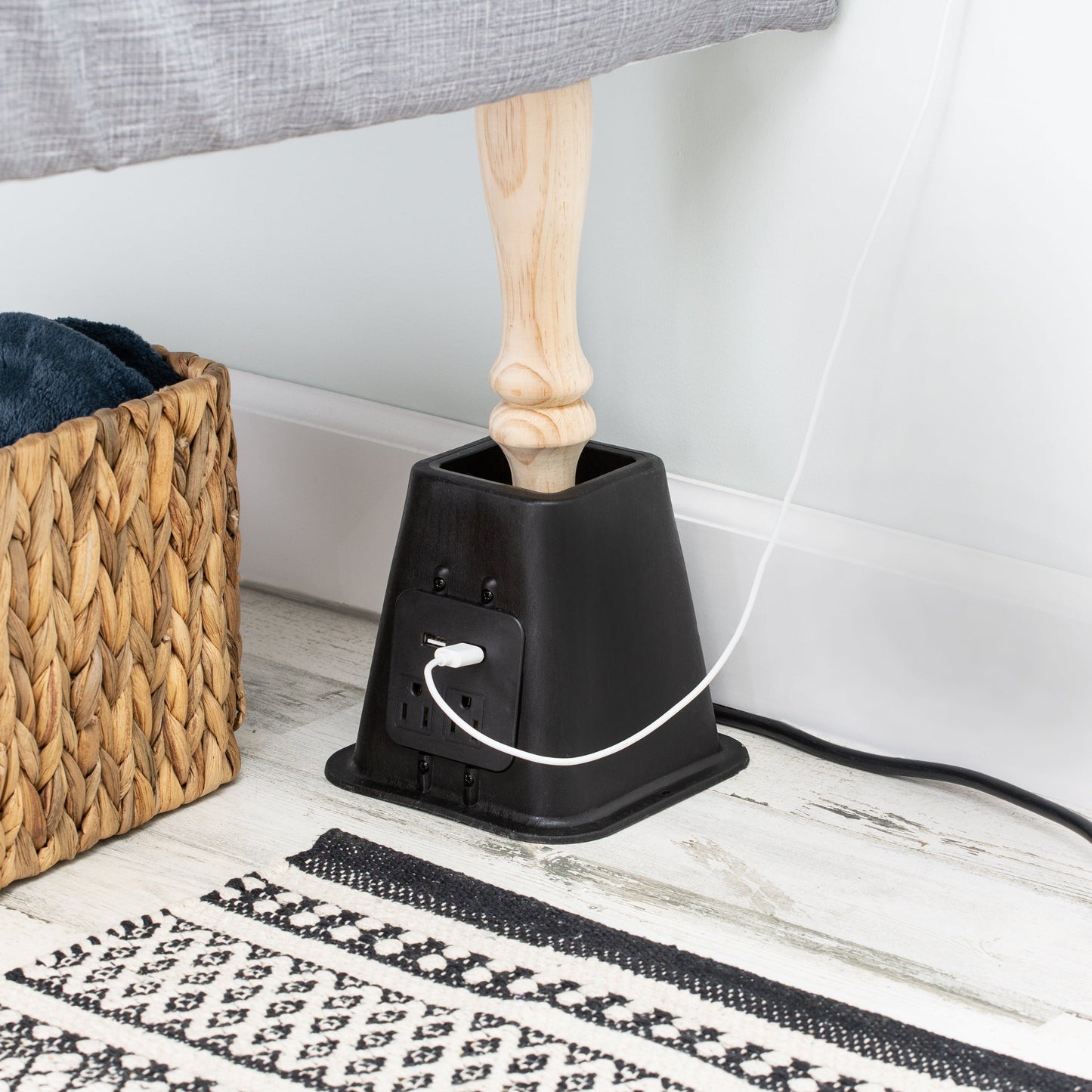 Black 5.5" Bed Risers with Power Outlets & USB Ports (Set of 4)