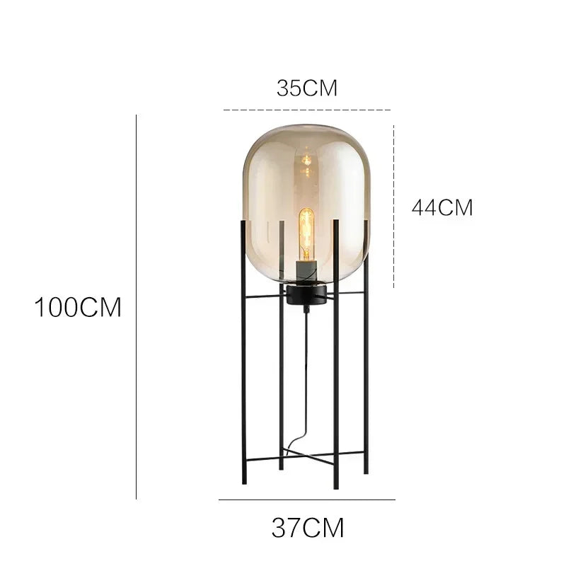 Nordic Industrial Floor Lamp Smoke Gray Glass Four-legged Standing Lamp Personality Corner Light Living Room Bedroom Table Lamps