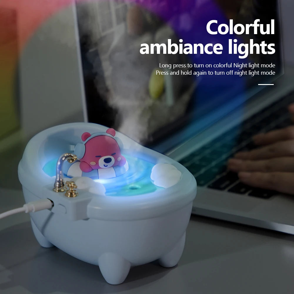 Cute Animal Air Humidifier Bathtub Shape Essential Oil Diffuser 340ML capacity water tank humidifier With Colourful Night Lights