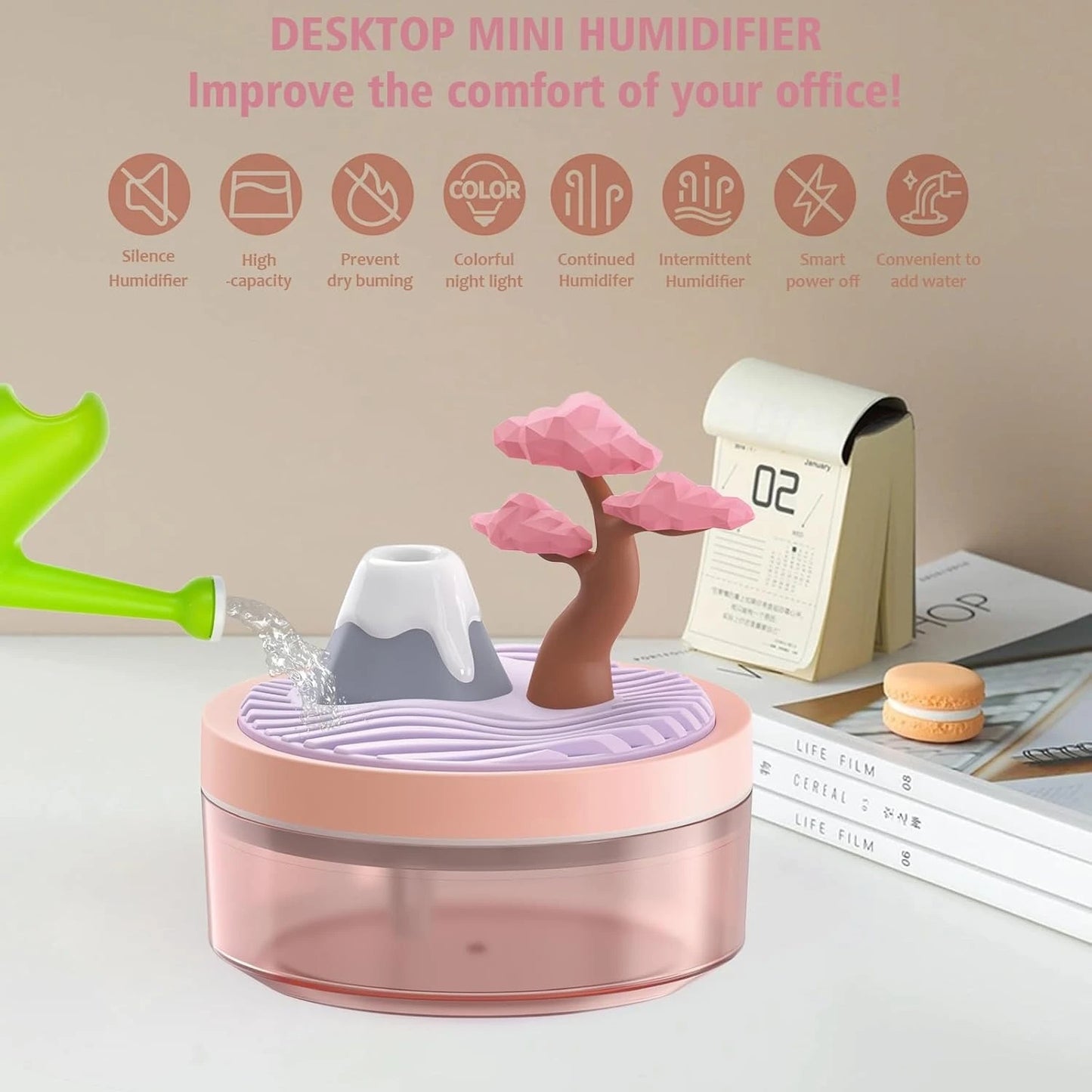 Mini Portable Desktop Humidifiers with Cherry Tree Quiet Cool Mist Auto Off Night Light Air Humidifier Home Office Travel