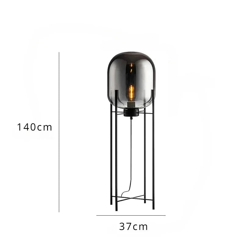 Nordic Industrial Floor Lamp Smoke Gray Glass Four-legged Standing Lamp Personality Corner Light Living Room Bedroom Table Lamps