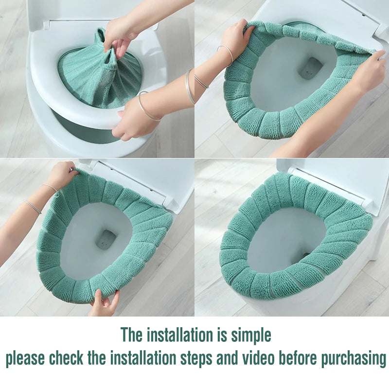 Winter Warm Toilet Seat Cover Mat Bathroom Toilet Pad Cushion with Handle Thicker Soft Washable Closestool Warmer Accessories
