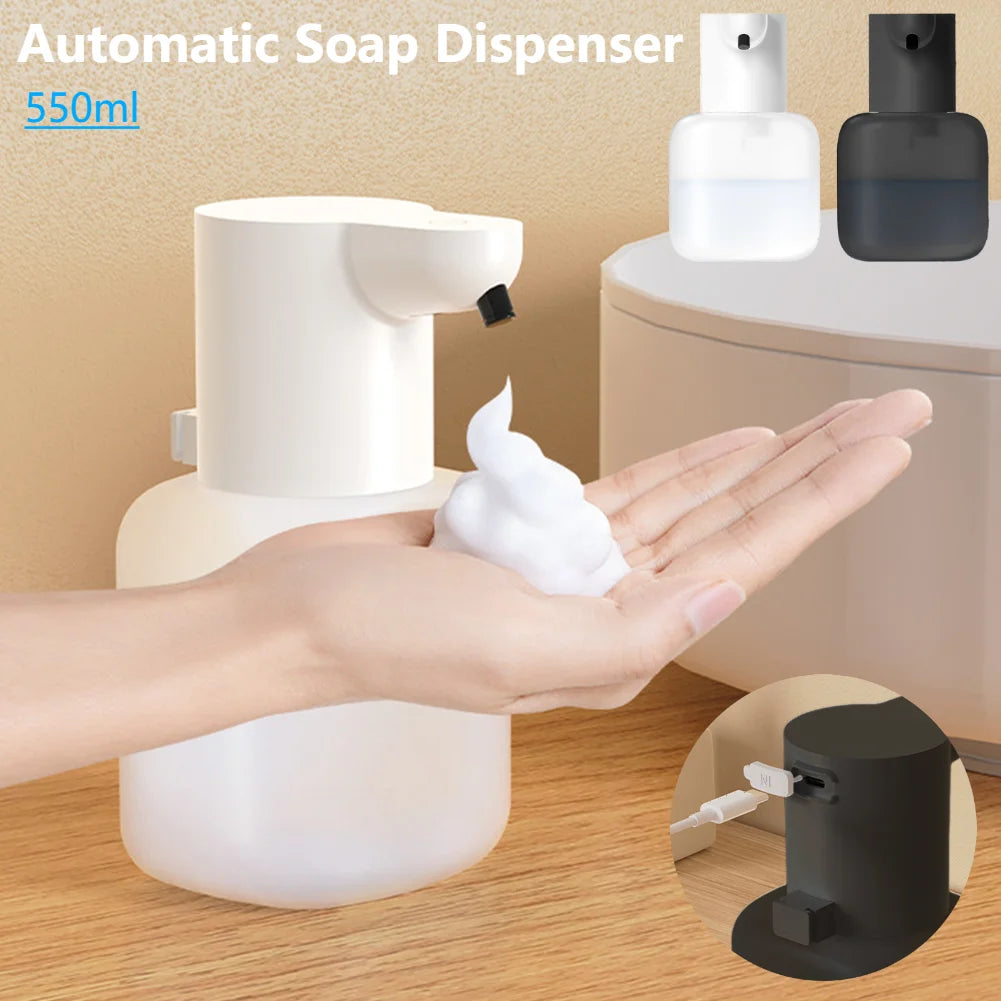 550ml Automatic Soap Dispenser USB Rechargeable Foam Gel Soap Dispenser Electric Hand Sanitizer Dispenser for Kitchen Bathroom