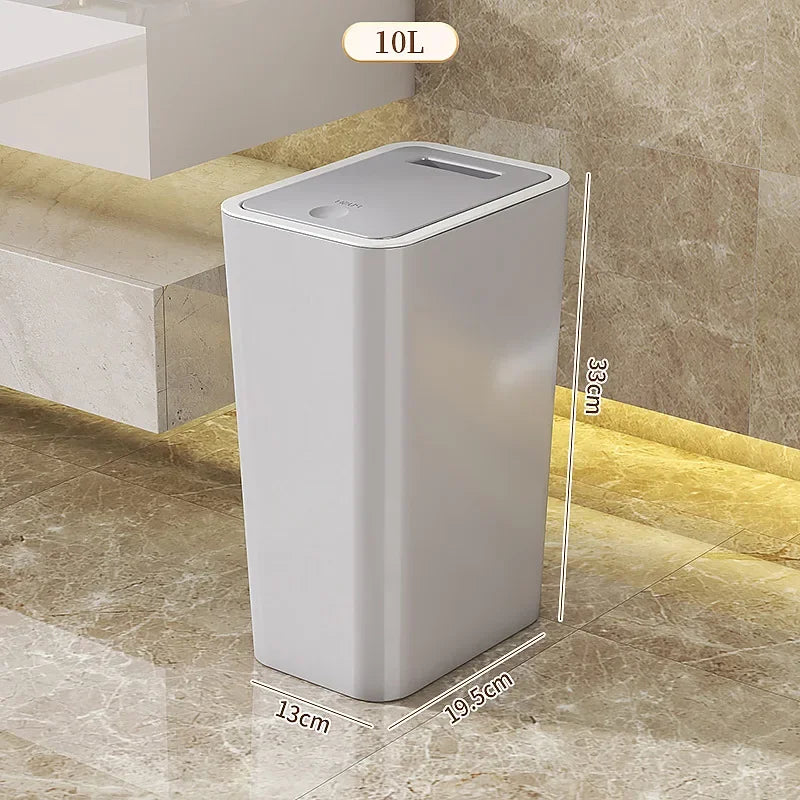 10L Odor Proof Trash Can with One-Touch Modern Design Durable Plastic Bathroom Kitchen Bin Space Saving Leakproof